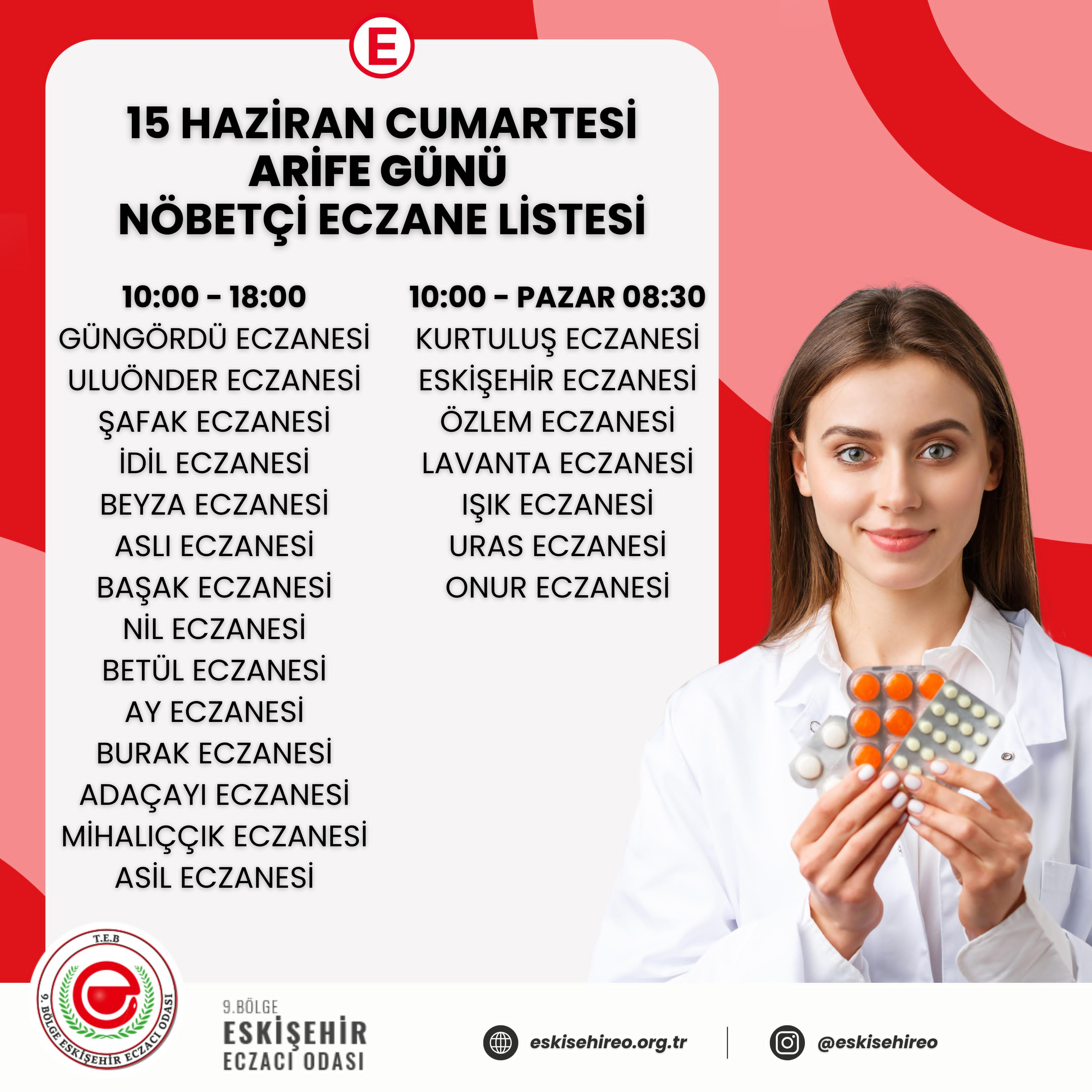 15.06.2024 NÖBETÇİ ECZANELERİ 